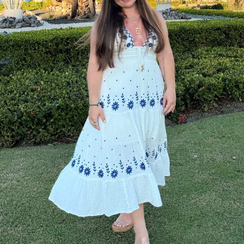 Free People Blue Halter Tiered Maxi Dress